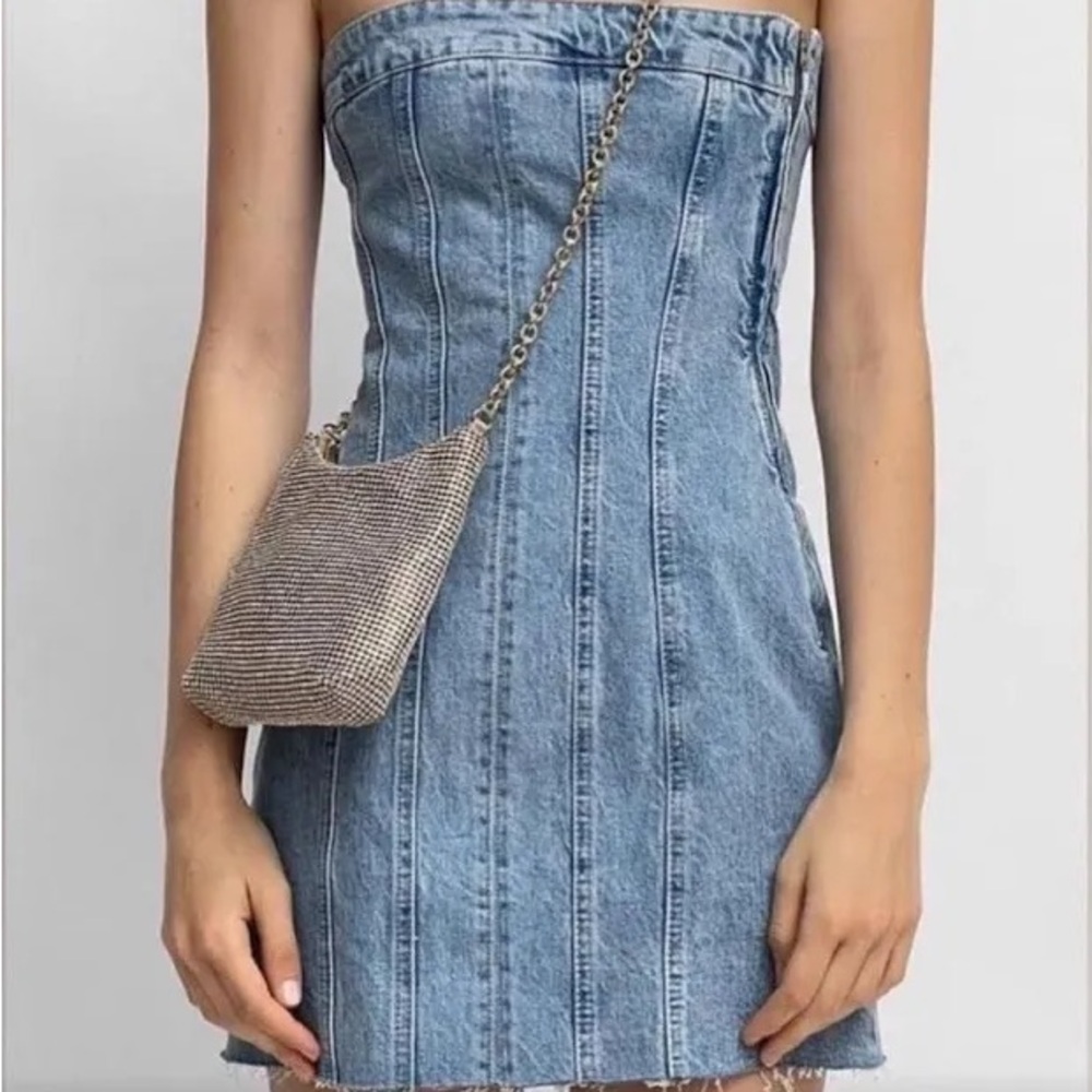 Zara denim mini dress - strapless - size xs